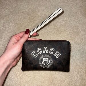 Coach Dark Brown Logo Wristlet
